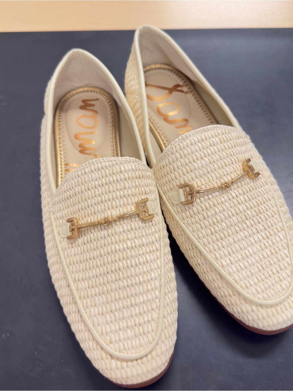 Sam Edelman Loraine Gold Bit Loafers in Linen Raffia Size 9